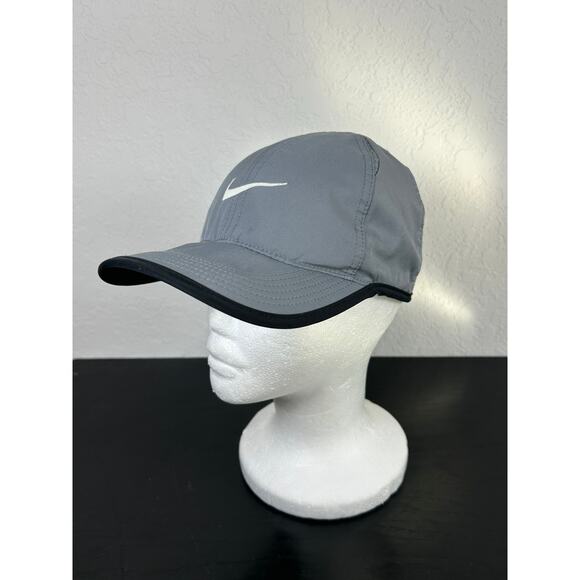 Nike Featherlight Dri- Fit Running Hat- gray OS- Gray Black white logo- preowned - Picture 1 of 7